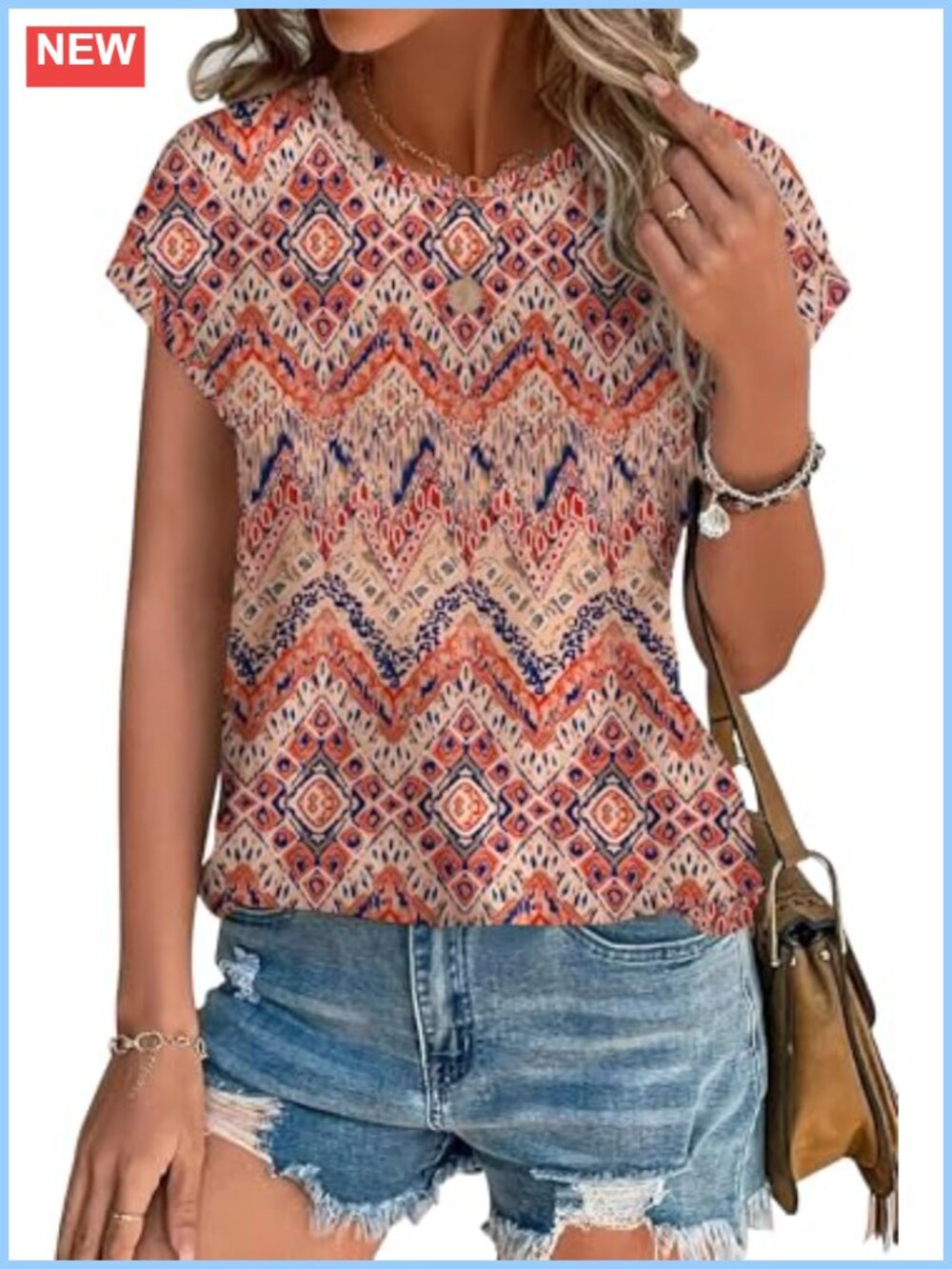 Womens Tunic Top Cap Sleeve Curved Hem Loose Fit Blouse